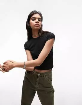 Черная удлиненная повседневная футболка Topshop