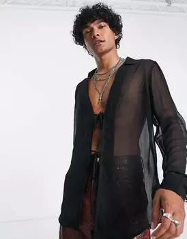 Черная удлиненная прозрачная рубашка с завязками спереди ASOS DESIGN - BLACK