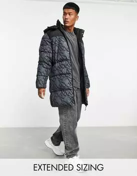 Черная удлиненная пуховая куртка с монограммой ASOS DESIGN