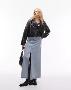 Черная укороченная байкерская куртка из искусственной кожи Topshop