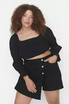 Черная укороченная блузка из тканого материала с длинными рукавами Trendyol, черный