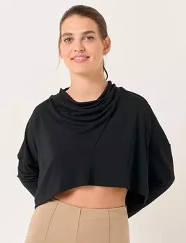 Черная укороченная блузка с длинными рукавами и струящимся воротником Jimmy Key