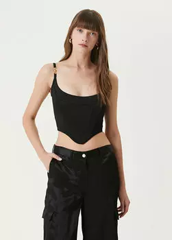 Черная укороченная блузка с квадратным вырезом Versace