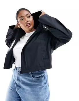 Черная укороченная дождевик с капюшоном ASOS DESIGN Curve