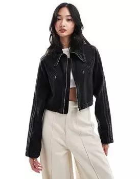 Черная укороченная джинсовая куртка adidas Originals с золотыми деталями