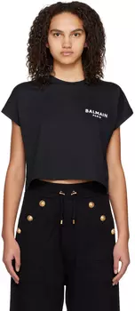 Черная укороченная футболка Balmain