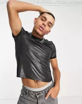 Черная укороченная футболка с эффектом металлик ASOS DESIGN