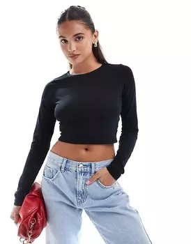 Черная укороченная футболка с длинными рукавами ASOS DESIGN