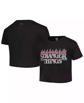 Черная укороченная футболка с неоновым пламенем для девочек «Очень странные дела» Mad Engine, черный