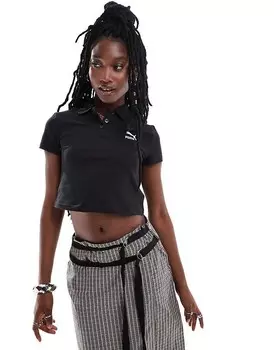 Черная укороченная футболка с воротником-поло Puma Classics