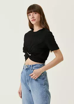 Черная укороченная футболка Versace