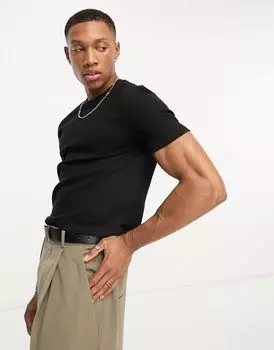 Черная укороченная футболка в рубчик ASOS DESIGN