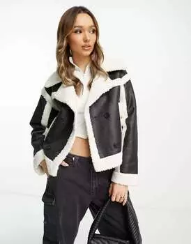 Черная укороченная куртка-авиатор River Island