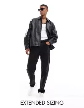 Черная укороченная куртка оверсайз из натуральной кожи ASOS