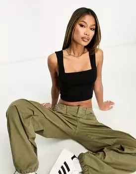 Черная укороченная майка с квадратным вырезом ASOS DESIGN