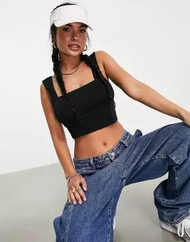 Черная укороченная майка с квадратным вырезом и швами ASOS DESIGN