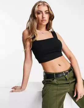 Черная укороченная майка с квадратным вырезом и швами ASOS DESIGN Hourglass
