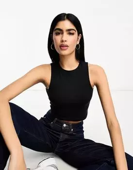 Черная укороченная майка с высоким воротником ASOS DESIGN