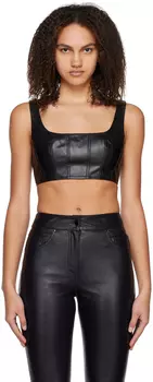 Черная укороченная майка Wells из искусственной кожи Staud