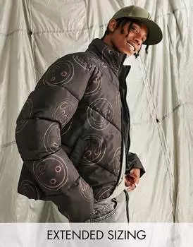 Черная укороченная пуховая куртка с принтом и улыбкой ASOS DESIGN