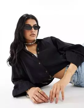 Черная укороченная рубашка из марли ASOS