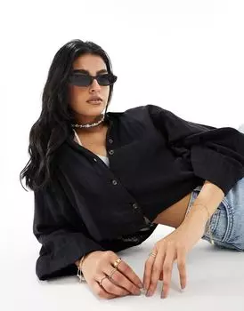 Черная укороченная рубашка из марли ASOS DESIGN