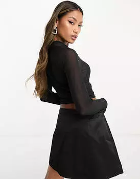 Черная укороченная рубашка в сетку ASOS DESIGN