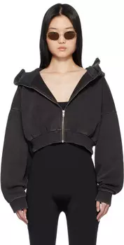 Черная укороченная толстовка с капюшоном на молнии Entire Studios, Washed black