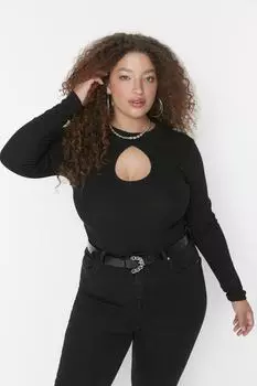 Черная укороченная трикотажная блузка с окном/вырезами Trendyol, черный