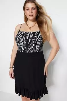 Черная укороченная трикотажная блузка с узором Trendyol, черный