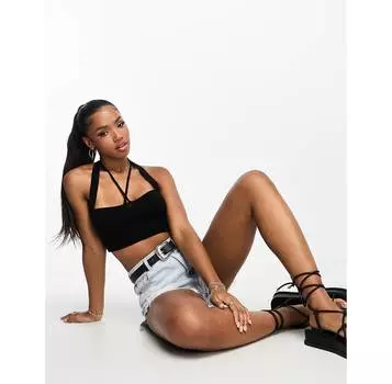 Черная укороченная вязаная майка с вырезами ASOS DESIGN