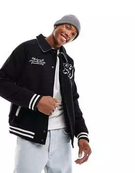 Черная университетская куртка Sixth June