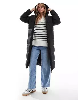 Черная утепленная куртка на молнии и удлиненный жилет Threadbare 2-в-1 на молнии