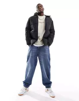 Черная утепленная куртка с капюшоном из искусственного меха Jack & Jones