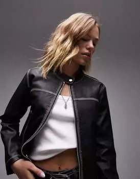 Черная узкая байкерская куртка из искусственной кожи Topshop