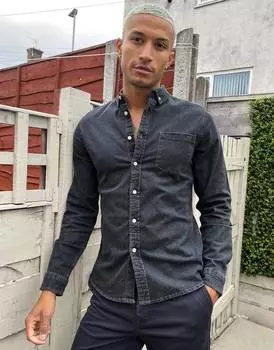 Черная узкая джинсовая рубашка стрейч ASOS DESIGN