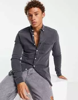 Черная узкая джинсовая рубашка стрейч ASOS DESIGN