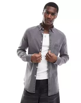 Черная узкая джинсовая рубашка стрейч ASOS DESIGN