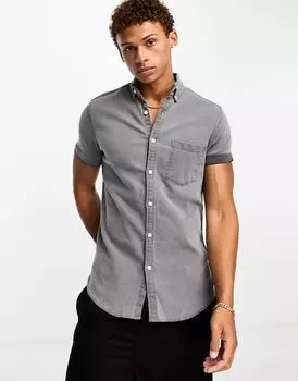 Черная узкая джинсовая рубашка стрейч с короткими рукавами ASOS DESIGN