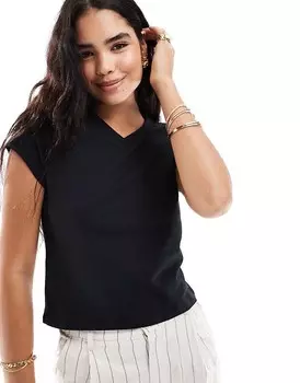 Черная узкая футболка с v-образным вырезом и рукавами ASOS DESIGN