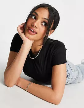Черная узкая футболка в рубчик ASOS DESIGN