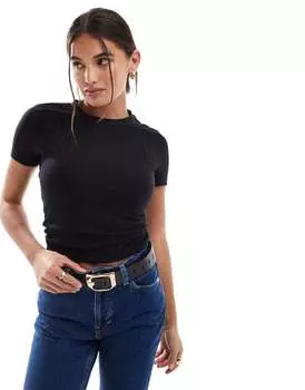 Черная узкая футболка в рубчик ASOS DESIGN