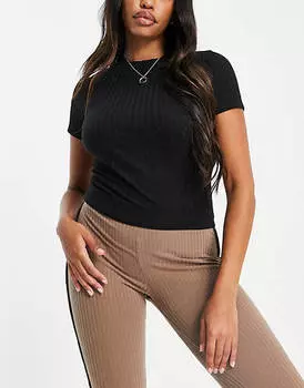 Черная узкая футболка в рубчик ASOS DESIGN Hourglass