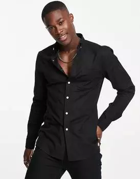 Черная узкая оксфордская рубашка ASOS DESIGN