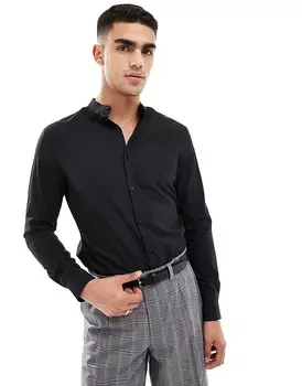 Черная узкая рубашка с дедушкиным воротником ASOS DESIGN