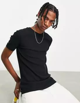 Черная вафельная футболка ASOS DESIGN