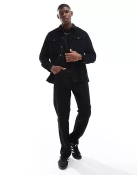 Черная вельветовая куртка-рубашка оверсайз Jack & Jones
