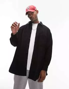 Черная вельветовая рубашка оверсайз с длинными рукавами Topman