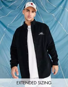 Черная вельветовая рубашка свободного кроя ASOS DESIGN 90s с вышивкой на груди из смесового хлопка ASOS DESIGN