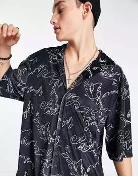 Черная велюровая рубашка оверсайз с логотипом COLLUSION